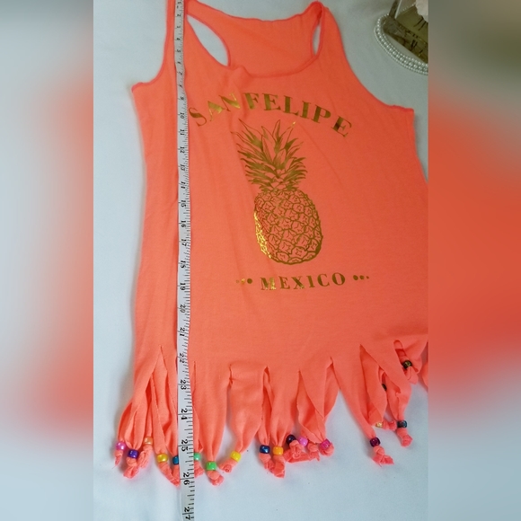 NEW Neon Orange Beaded Fringe Hem Racerback Tank Top / Swimsuit Coverup … - Picture 9 of 10